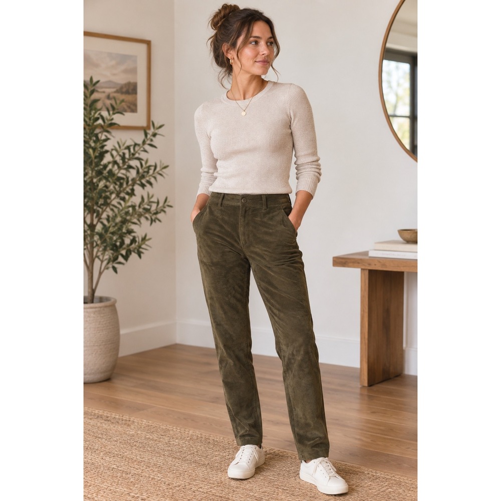 VTG Brandon Thomas Olive Green Suede Leather Pants Straight Leg Women 12
